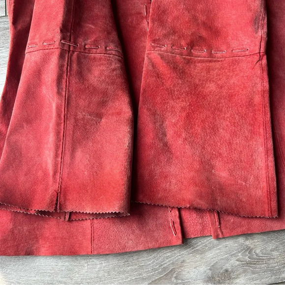 Cleo  Coral Red Suede Leather Braided Leather Jacket - Picture 12 of 16